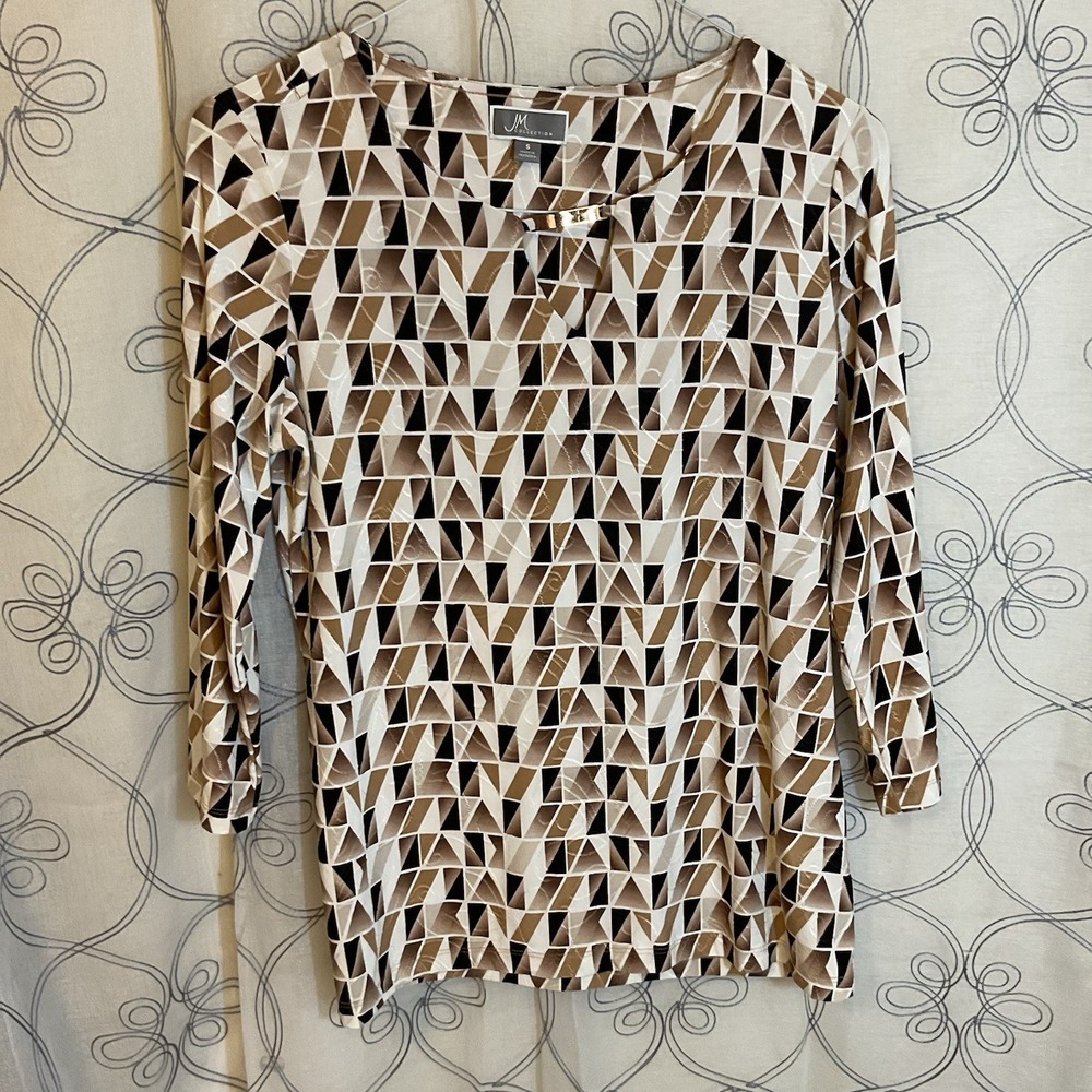 Women's JM Collection Brown Black Design 3/4 Sleeve Size Small